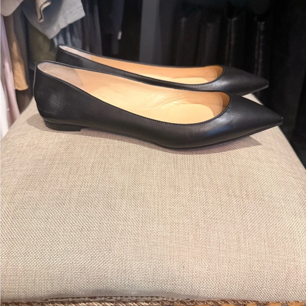 Christian Louboutin Black Pointed Toe Flats Red Sole bottom Size 39 leather - Picture 2 of 11